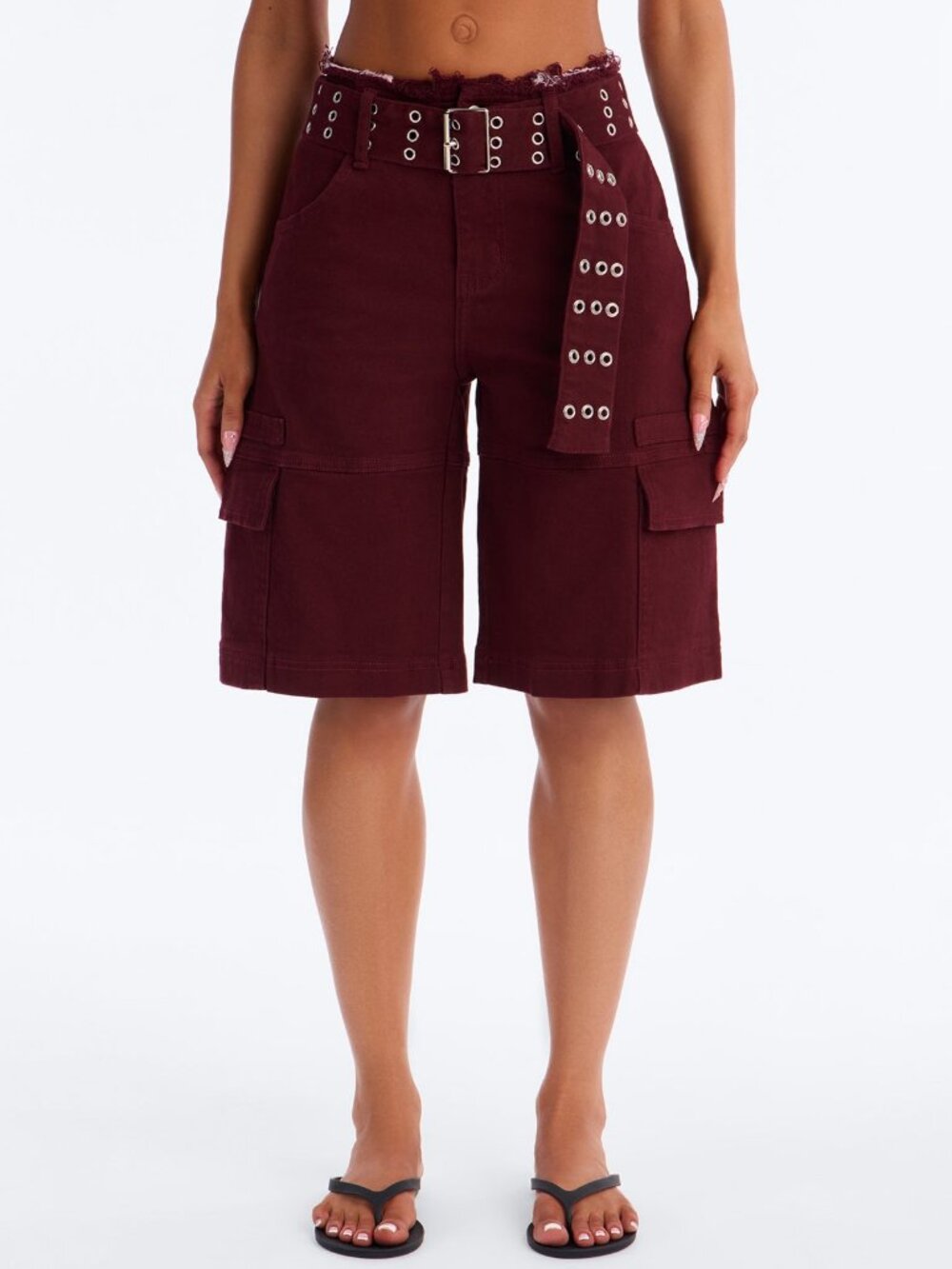 Cut Off Waistband Denim Shorts
